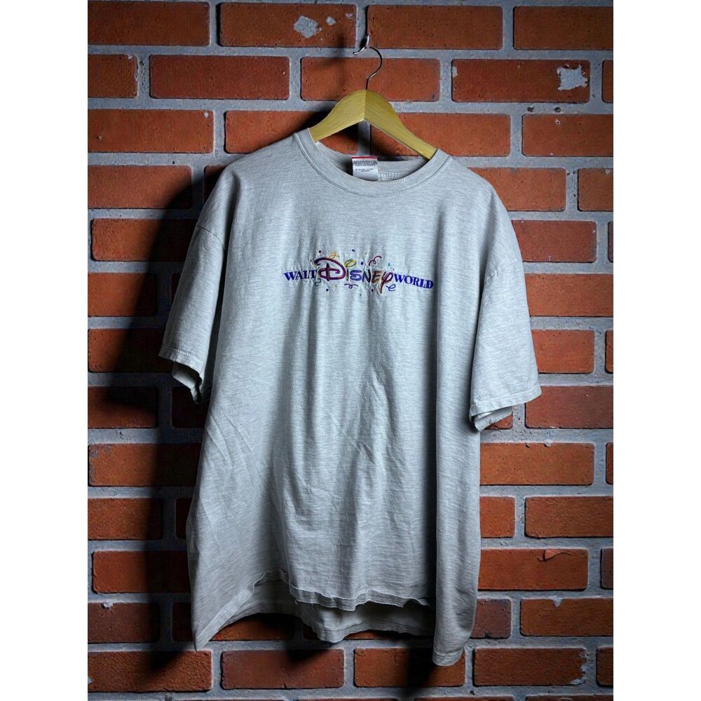 Walt Disney World Logo Embroidered T Shirt Gray Mickey Inc Size XXL